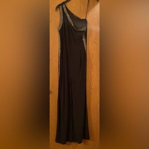 Boston Proper One Shoulder Black Jumpsuit with Rhinestones. Size 6
